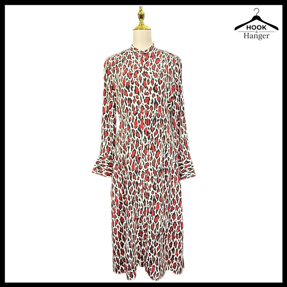 Equipment Thea Silk Midi Dress 6 Red Black Leopard Print Spring Wedding Guest